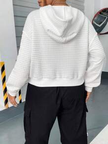 SHEIN MOOSTA Áo nỉ cỡ lớn có túi kangaroo, vai rớt, dây rút. - trắng - Xem 4