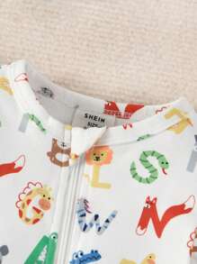 Baby Boy Snug Fit Animal Print Zip Up Jumpsuit - White - View 4