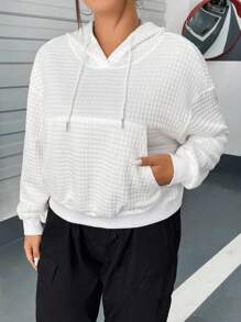 SHEIN MOOSTA Áo nỉ cỡ lớn có túi kangaroo, vai rớt, dây rút. - trắng - Xem 5