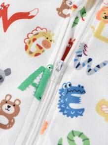 Baby Boy Snug Fit Animal Print Zip Up Jumpsuit - White - View 6