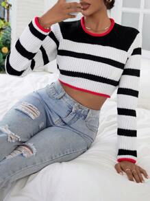 Aveloria Striped Pattern Crisscross Tie Backless Crop Sweater Knit Pullover Fall Winter Outfit