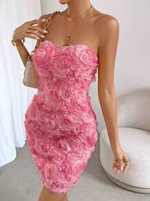 Zolique Floral Appliques Tube Bodycon Dress - Multicolor - View 3