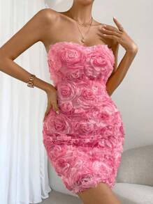 Zolique Floral Appliques Tube Bodycon Dress - Multicolor - View 4
