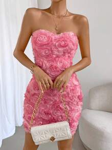 Zolique Floral Appliques Tube Bodycon Dress - Multicolor - View 6