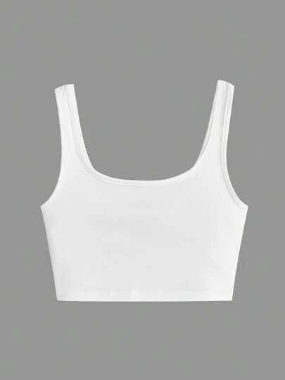 SHEIN BASICS 1入組大圓領素色短款背心