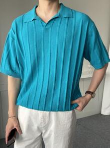 DAZY Men Solid Drop Shoulder Knit Top - Blue - View 1