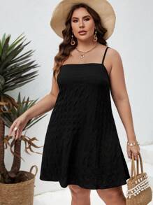 SHEIN VCAY Plus Solid Cami Summer Dress - Black - View 3