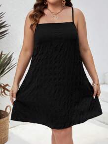 SHEIN VCAY Plus Solid Cami Summer Dress - Black - View 4