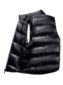 男士拉链背心加厚外套，保暖防风 - 黑色 - 查看 2