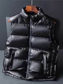 男士拉链背心加厚外套，保暖防风 - 黑色 - 查看 3