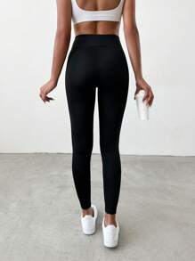 EURMUSE Solid Elastic Waist Leggings - Black - View 2