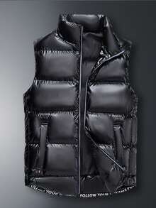 男士拉链背心加厚外套，保暖防风 - 黑色 - 查看 4