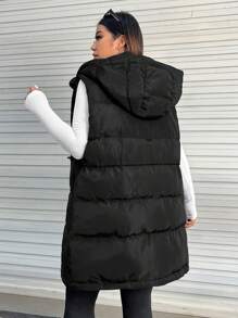 SHEIN EZwear Áo khoác có mũ trùm đầu có khóa kéo và dây rút ở eo - màu đen - Xem 2