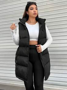 SHEIN EZwear Áo khoác có mũ trùm đầu có khóa kéo và dây rút ở eo - màu đen - Xem 3