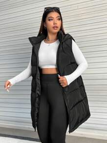 SHEIN EZwear Áo khoác có mũ trùm đầu có khóa kéo và dây rút ở eo - màu đen - Xem 4