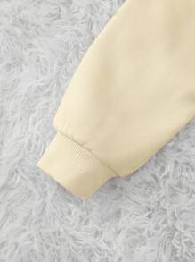 INAWLY 山與標語圖案加絨內裏運動衫 - 杏色 - 查看 4