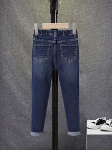 SHEIN Young Boy Ripped Frayed Cat Scratch Jeans - Dark Wash - View 2