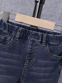 SHEIN Young Boy Ripped Frayed Cat Scratch Jeans - Dark Wash - View 4