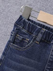 SHEIN Young Boy Ripped Frayed Cat Scratch Jeans - Dark Wash - View 6