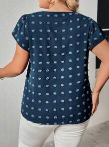 Plus Swiss Dot Butterfly Sleeve Blouse - Blue - View 2