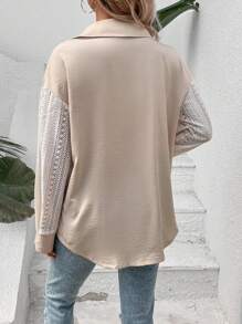 SHEIN LUNE 雙色落肩袖翻蓋口袋襯衫 - 杏色 - 查看 2