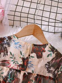 Tween Girl Floral Print Ruffle Hem Smock Dress