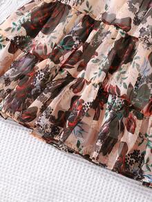 Tween Girl Floral Print Ruffle Hem Smock Dress