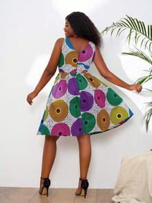 African Ankara Print A Line Dress - Multicolor - View 2
