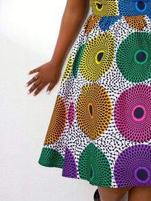 African Ankara Print A Line Dress - Multicolor - View 3