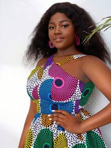 African Ankara Print A Line Dress - Multicolor - View 4