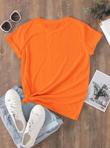 SHEIN LUNE Camiseta con estampado de gato - Naranja - Ver 2
