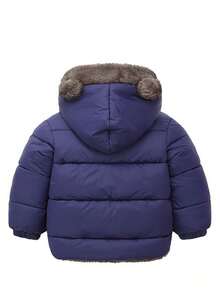 女小童字母貼布3D耳朵設計前拉鏈加絨內裏連帽麵包服 - 藏蓝色 - 查看 2