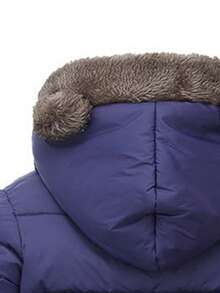 女小童字母貼布3D耳朵設計前拉鏈加絨內裏連帽麵包服 - 藏蓝色 - 查看 3