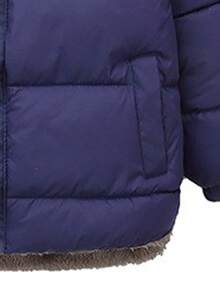 女小童字母貼布3D耳朵設計前拉鏈加絨內裏連帽麵包服 - 藏蓝色 - 查看 4