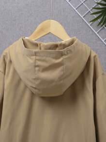 SHEIN Tween Boy Flap Pocket Drop Shoulder Hooded Coat Without Tee - Khaki - View 4