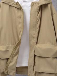 SHEIN Tween Boy Flap Pocket Drop Shoulder Hooded Coat Without Tee - Khaki - View 6
