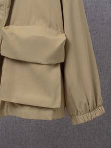 SHEIN Tween Boy Flap Pocket Drop Shoulder Hooded Coat Without Tee - Khaki - View 8