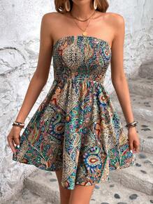 Breezaya Paisley Print Tube Dress Vacation Beach Outfits Women - Green - View 6