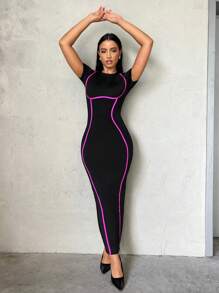 SHEIN SXY Tương phản ràng buộc Váy bodycon Sinh nhật Ngày lễ tình nhân Tiệc độc thân Mùa Xuân NỮ Quần áo - màu đen - Xem 1