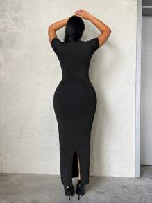 SHEIN SXY Tương phản ràng buộc Váy bodycon Sinh nhật Ngày lễ tình nhân Tiệc độc thân Mùa Xuân NỮ Quần áo - màu đen - Xem 2