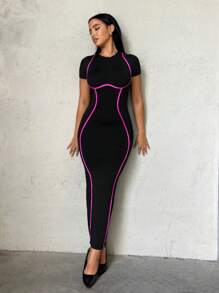 SHEIN SXY Tương phản ràng buộc Váy bodycon Sinh nhật Ngày lễ tình nhân Tiệc độc thân Mùa Xuân NỮ Quần áo - màu đen - Xem 3