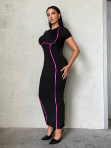 SHEIN SXY Tương phản ràng buộc Váy bodycon Sinh nhật Ngày lễ tình nhân Tiệc độc thân Mùa Xuân NỮ Quần áo - màu đen - Xem 4
