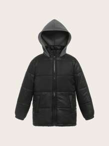 SHEIN 1. Mũ len chắp vá cho bé trai, dài vừa phải
2. Áo khoác Parka mùa đông, Áo khoác dệt dày ấm áp cho bé trai - màu đen - Xem 1