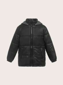 SHEIN 1. Mũ len chắp vá cho bé trai, dài vừa phải
2. Áo khoác Parka mùa đông, Áo khoác dệt dày ấm áp cho bé trai - màu đen - Xem 3