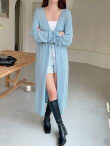 DAZY Áo Cardigan thiết kế giản dị thả vai - Màu xanh lam - Xem 6