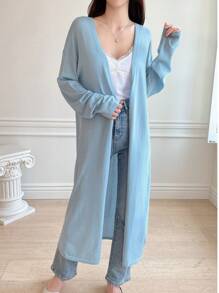 DAZY Áo Cardigan thiết kế giản dị thả vai - Màu xanh lam - Xem 7