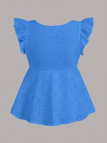 SHEIN Qutie 網眼刺繡前繫帶荷葉邊T恤 - 藍色 - 查看 2