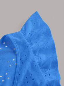 SHEIN Qutie 網眼刺繡前繫帶荷葉邊T恤 - 藍色 - 查看 3