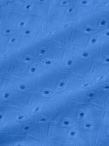 SHEIN Qutie 網眼刺繡前繫帶荷葉邊T恤 - 藍色 - 查看 4