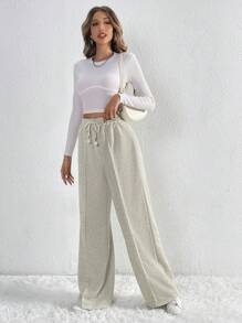 SHEIN Tall Sznurek w talii Szeroka Noga Spodnie Dresowe